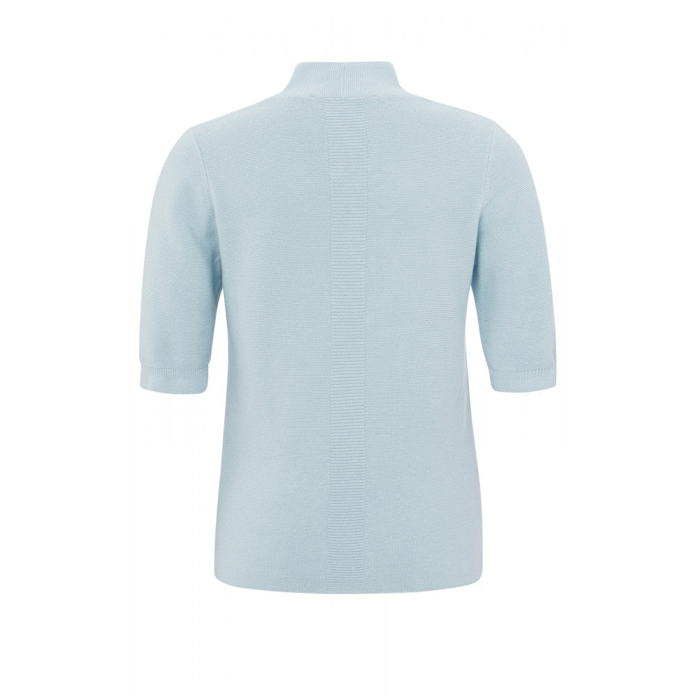 YAYA | Katoenen trui met een V-hals en halflange mouwen met detail - plein air blue - 01-000317-402