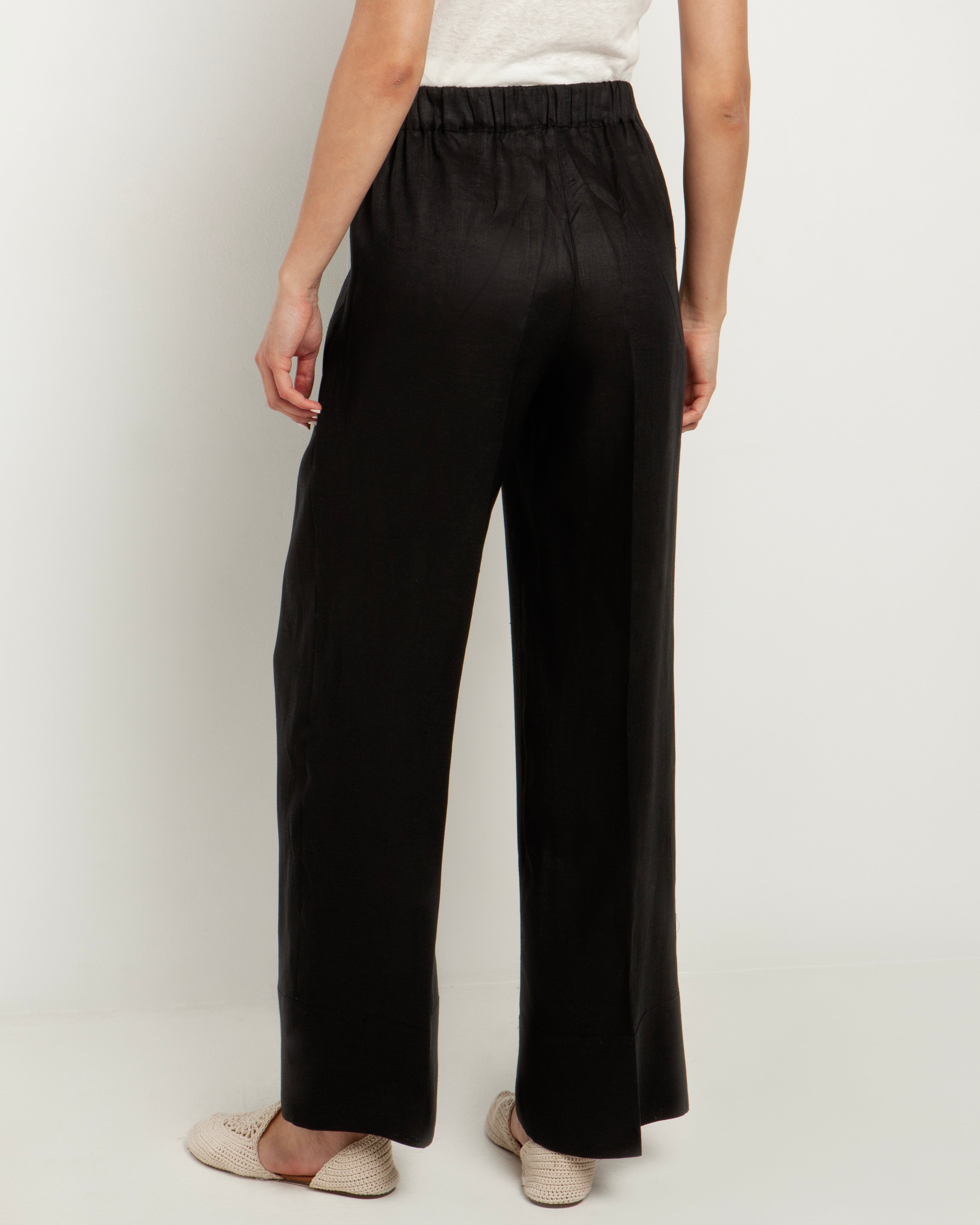 Greek Archaic Kori | trousers linen wide leg elastic waist - black