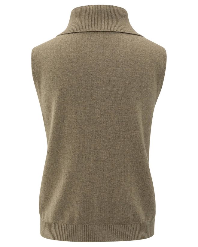 YAYA | Mouwloos gebreid topje met kraag en knoopsluiting - Capers Melange