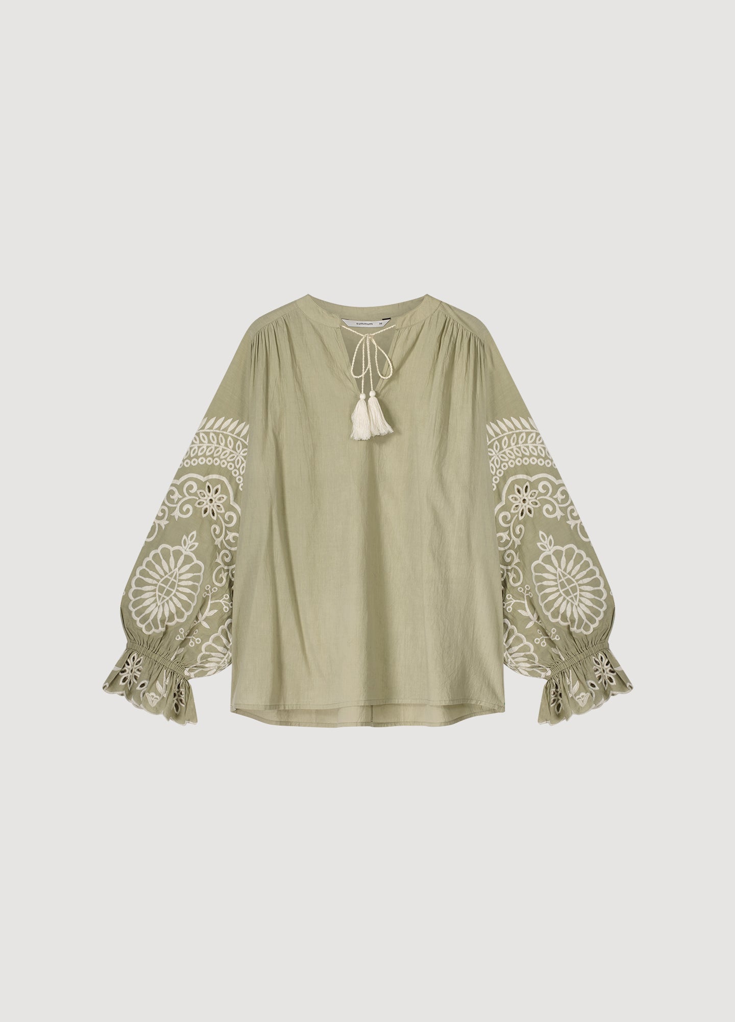Summum Woman | Top ivory embroidery - green lentil - 2s3052-12007