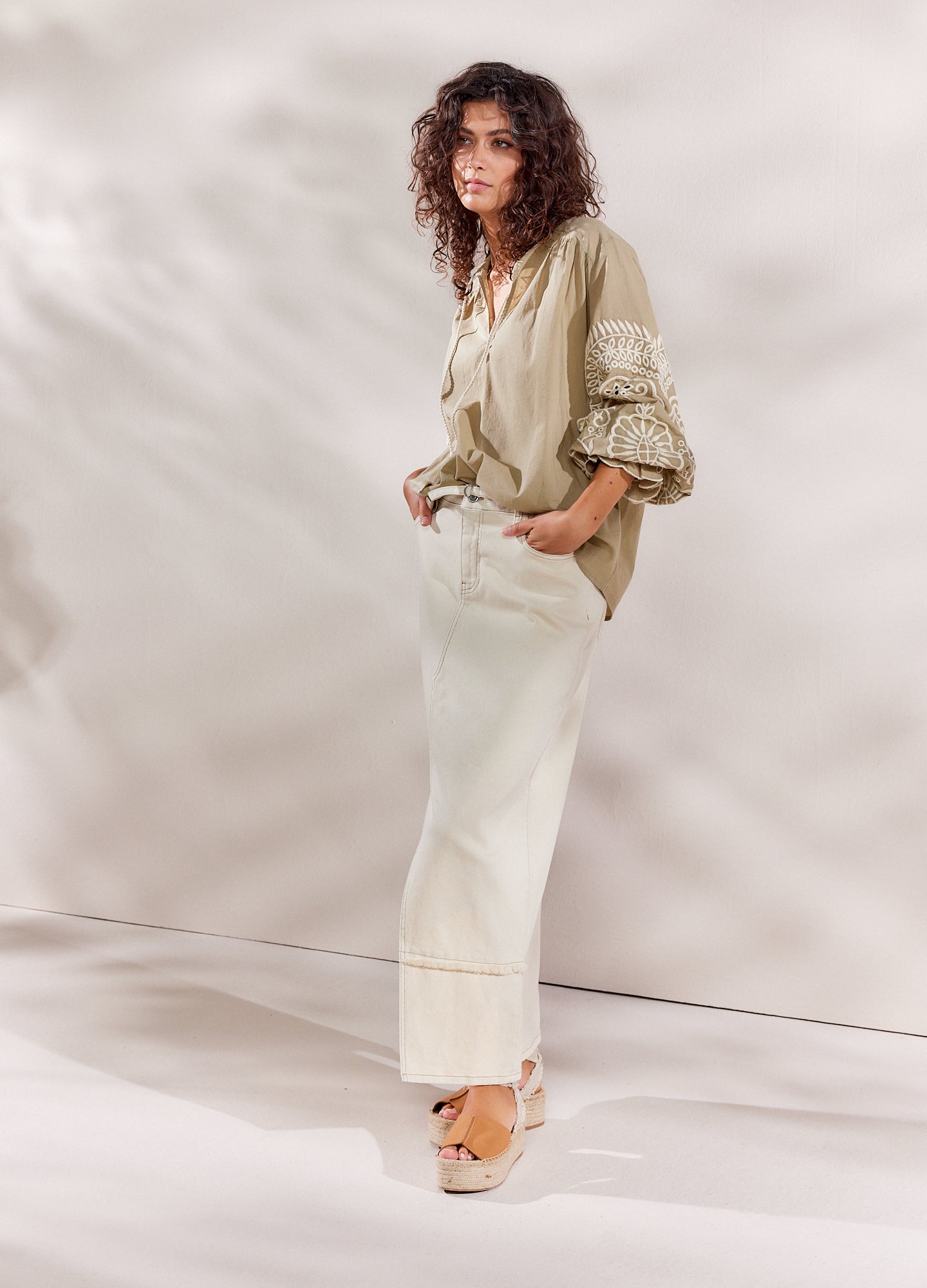 Summum Woman | Top ivory embroidery - green lentil - 2s3052-12007