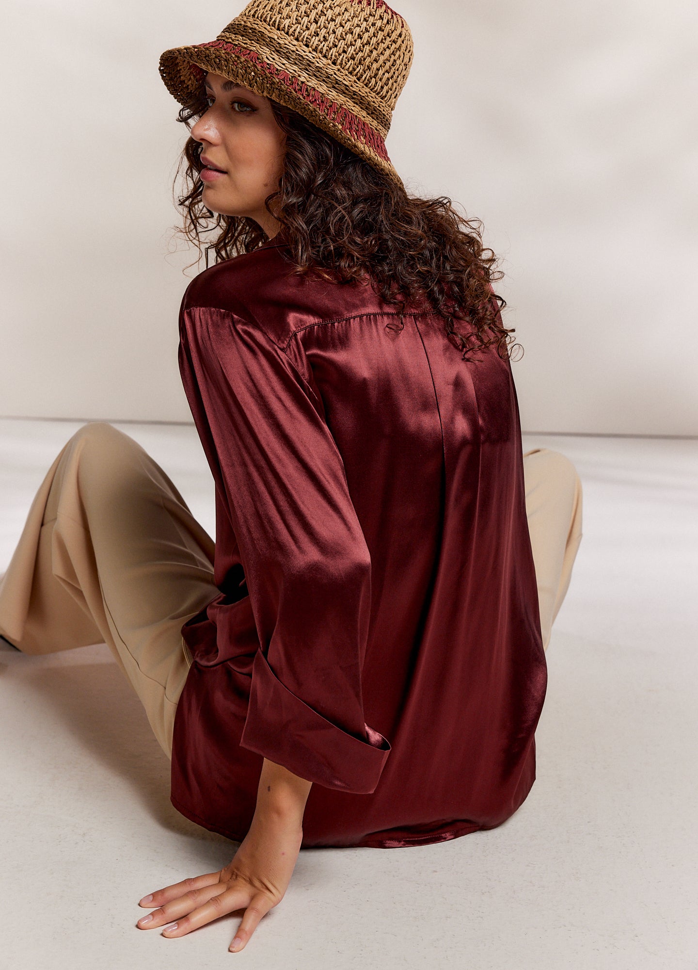 Summum Woman | Blouse heavy satin - Red grape - 2s3082-11978