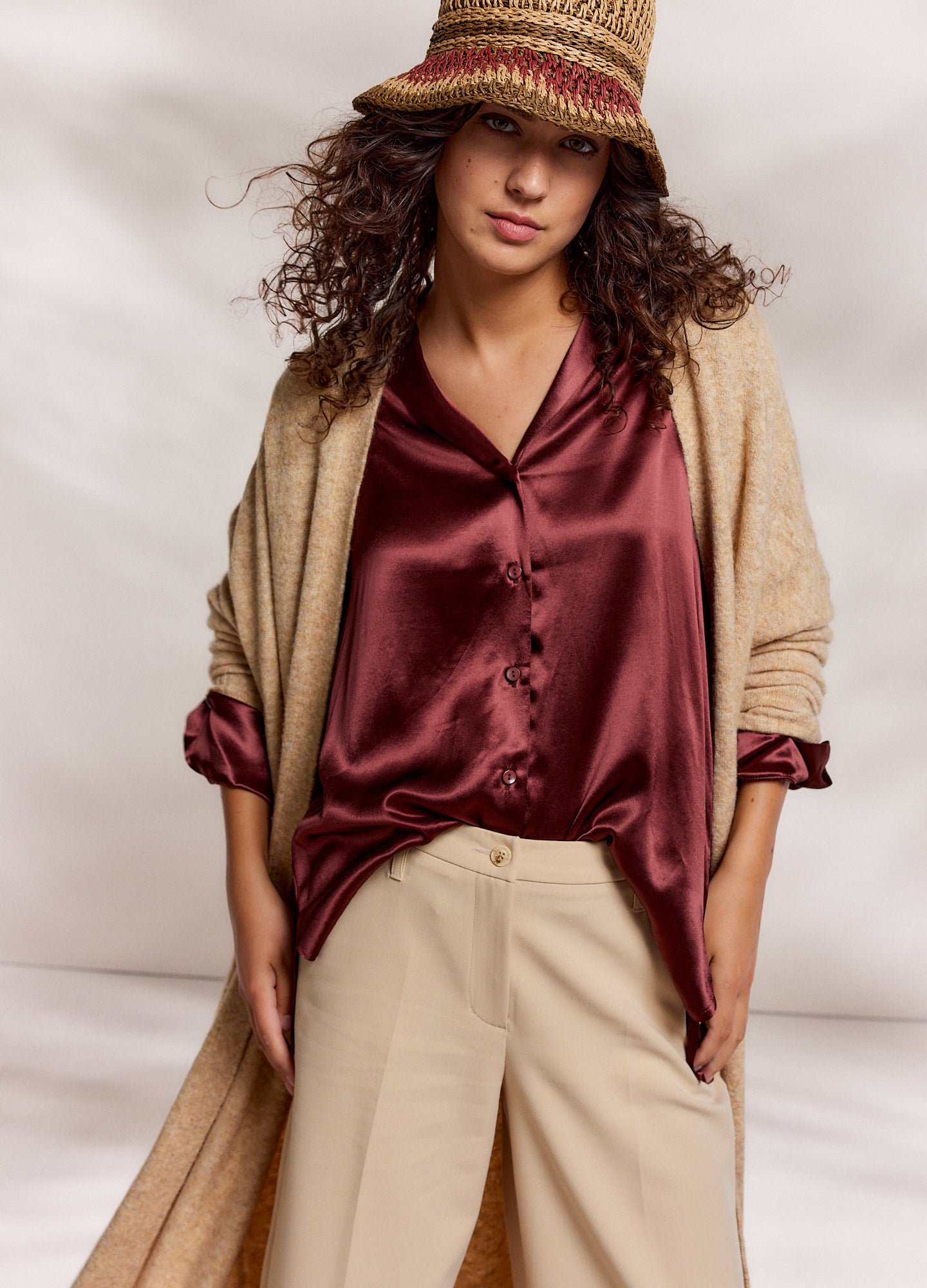 Summum Woman | Blouse heavy satin - Red grape - 2s3082-11978