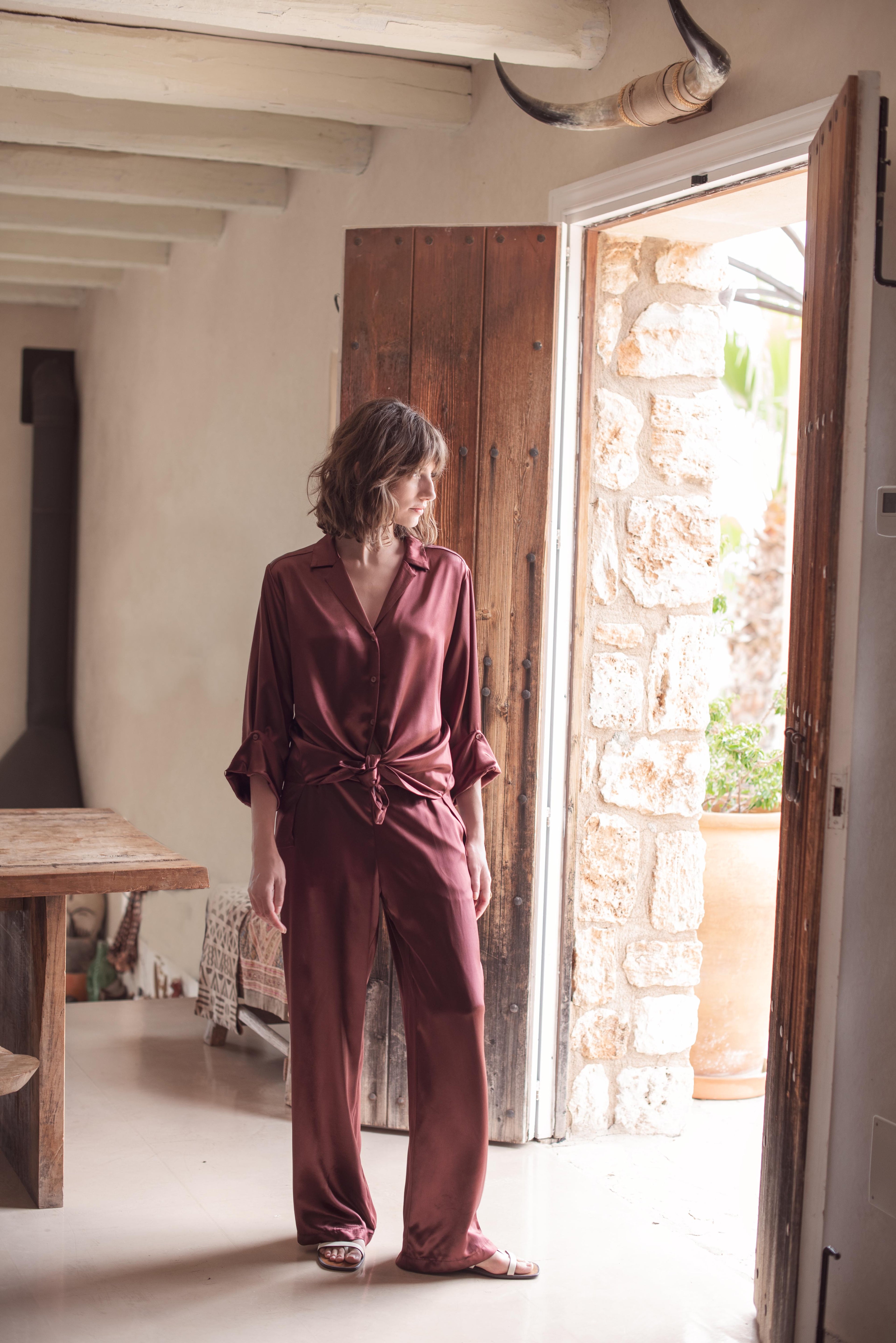 Summum Woman | Blouse heavy satin - Red grape - 2s3082-11978