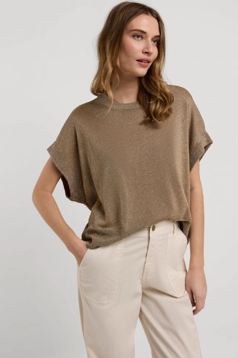 Summum Woman | Oversized sleeveless sweater shimmering lurex knit - funghi - 7s5827-7977