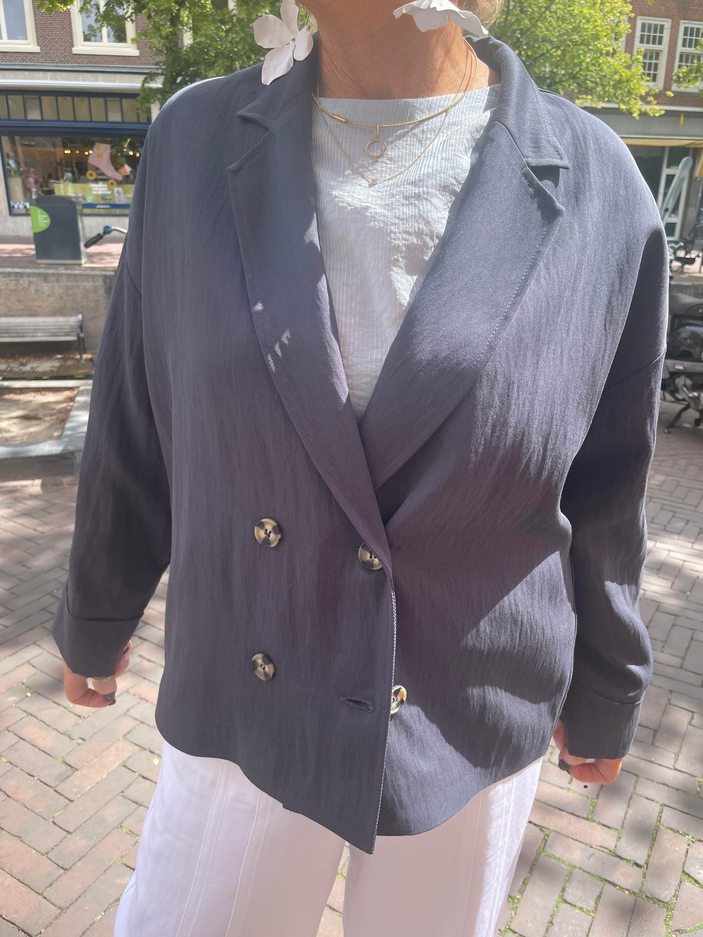 Milla (by Greek Archaic Kori) | coat cropped double breasted - blue - W25K-150081