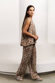 YAYA | Luchtige broek met leopard print - milk brown dessin - 01-301207-507