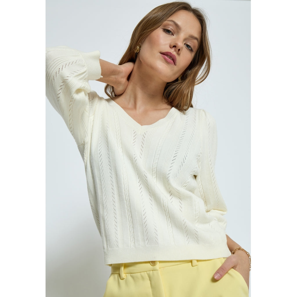 Peppercorn | Rosalia 3/4 sleeve v-neck pullover - cloud dancer - PC7829
