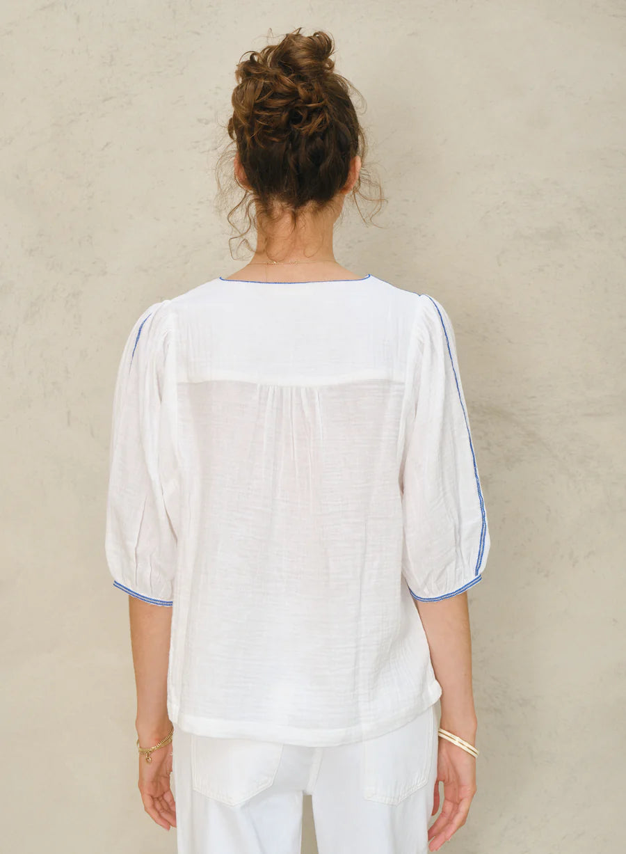 M.A.B.E | Vivien Top - Ivory/ Blue - 640259