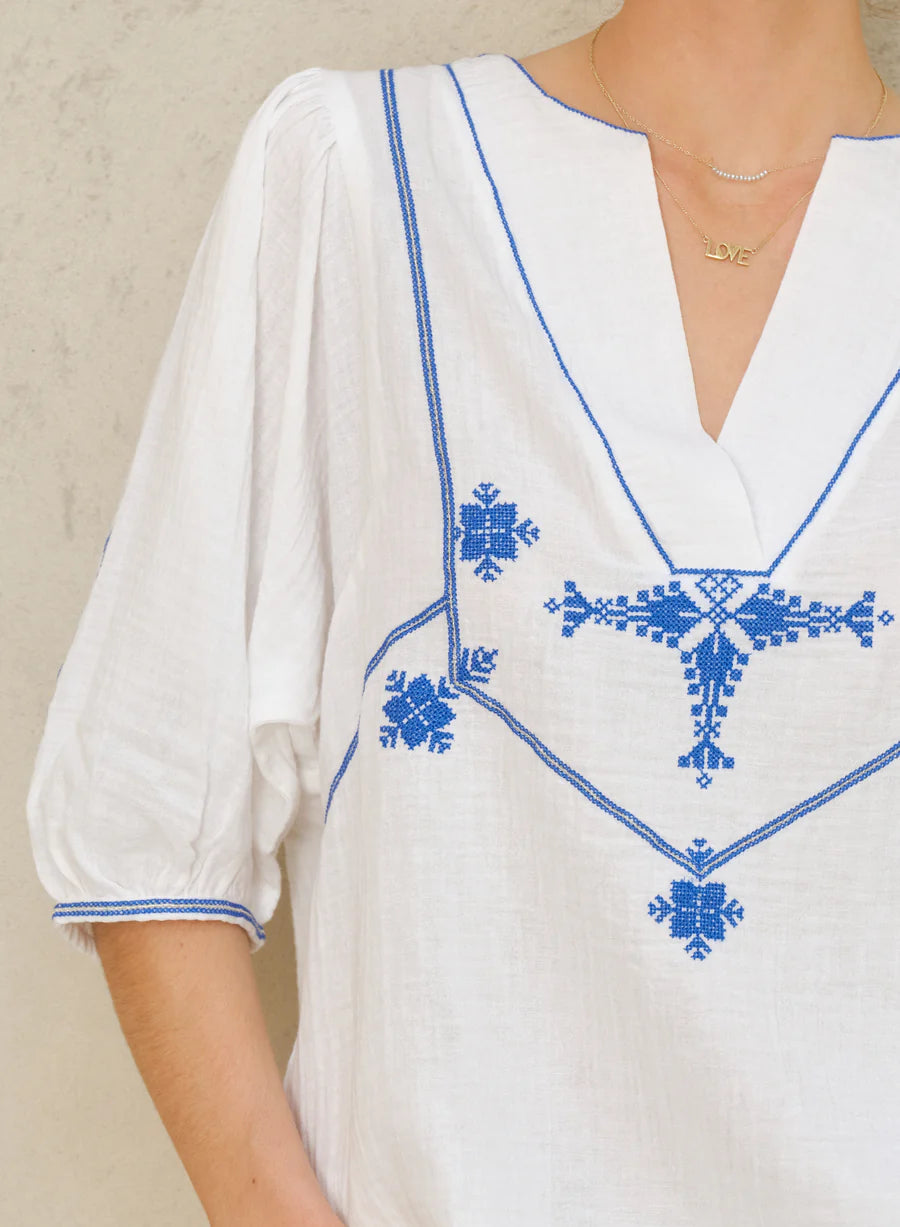 M.A.B.E | Vivien Top - Ivory/ Blue - 640259