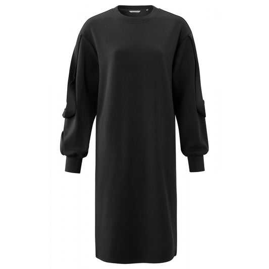YAYA | sweat dress with  a round neck and long detailed sleeves BLACK