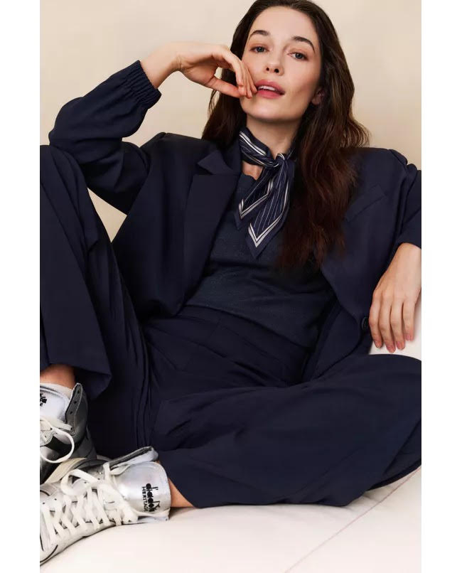 YAYA | woven wide leg trousers with seam detail - inkwell blue - 01-301217-508