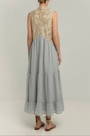 Greek Archaic Kori | dress maxi light grey gold - S25K-330422