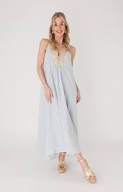 Greek Archaic Kori | dress maxi light grey gold - S25K-330422