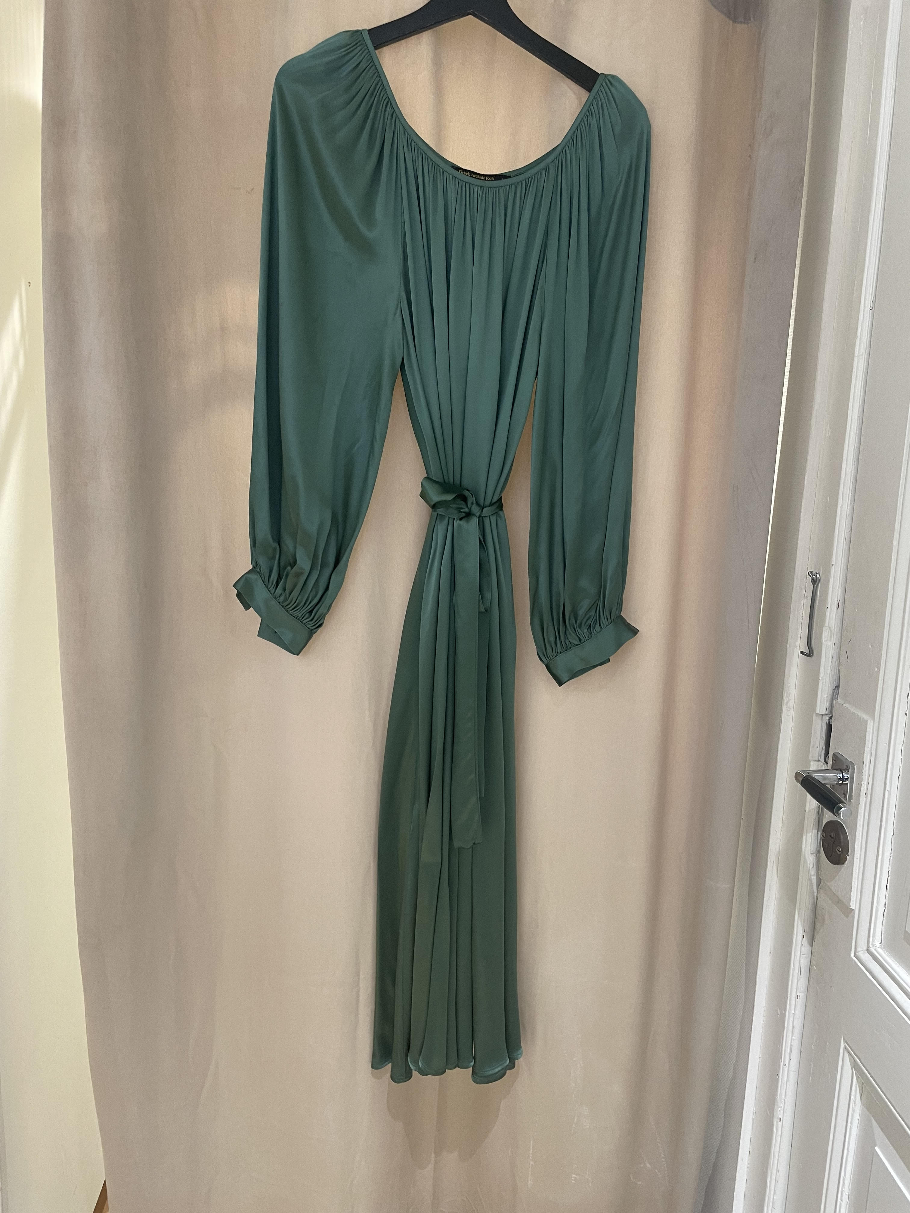 Greek Archaic Kori | dress midi gathering belt - thyme - S25k-130522