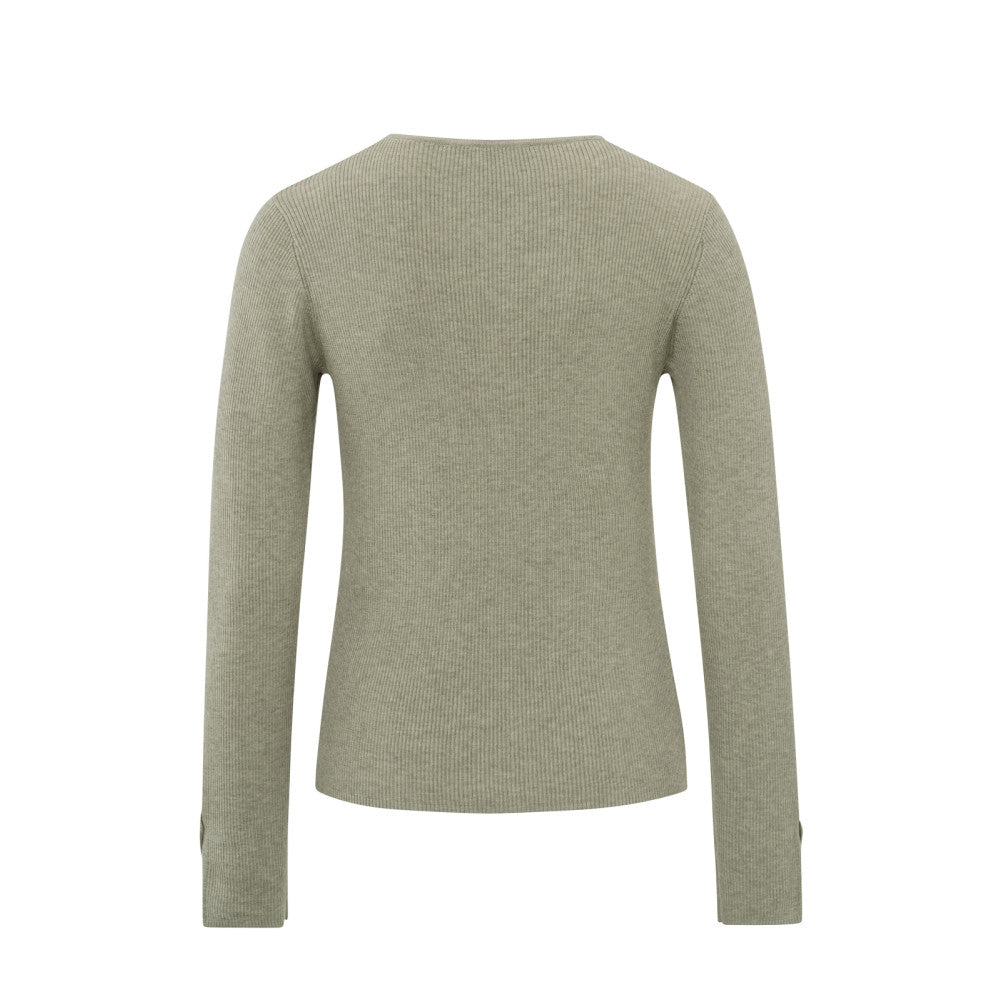 YAYA | Geribd vest met een ronde hals, lange mouwen en knoopjes - AGATHE GREY MELANGE - 01-010057-403