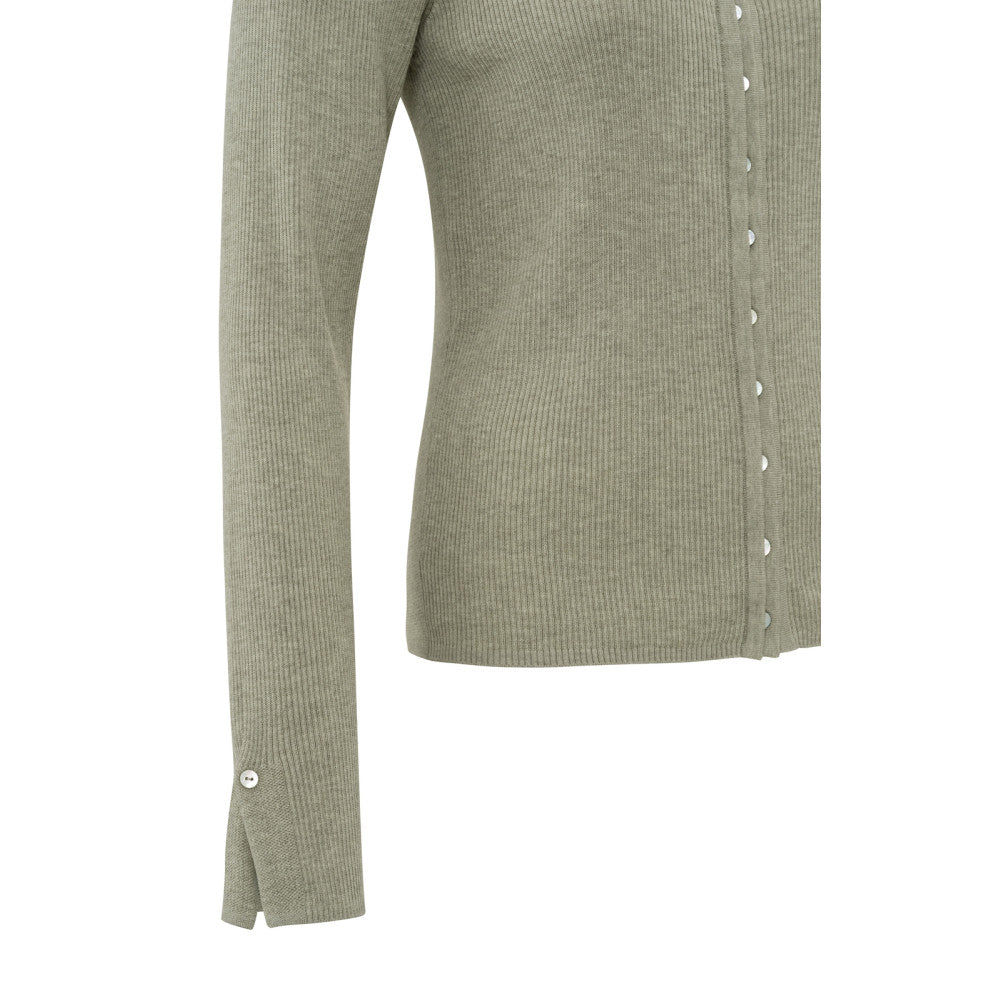 YAYA | Geribd vest met een ronde hals, lange mouwen en knoopjes - AGATHE GREY MELANGE - 01-010057-403