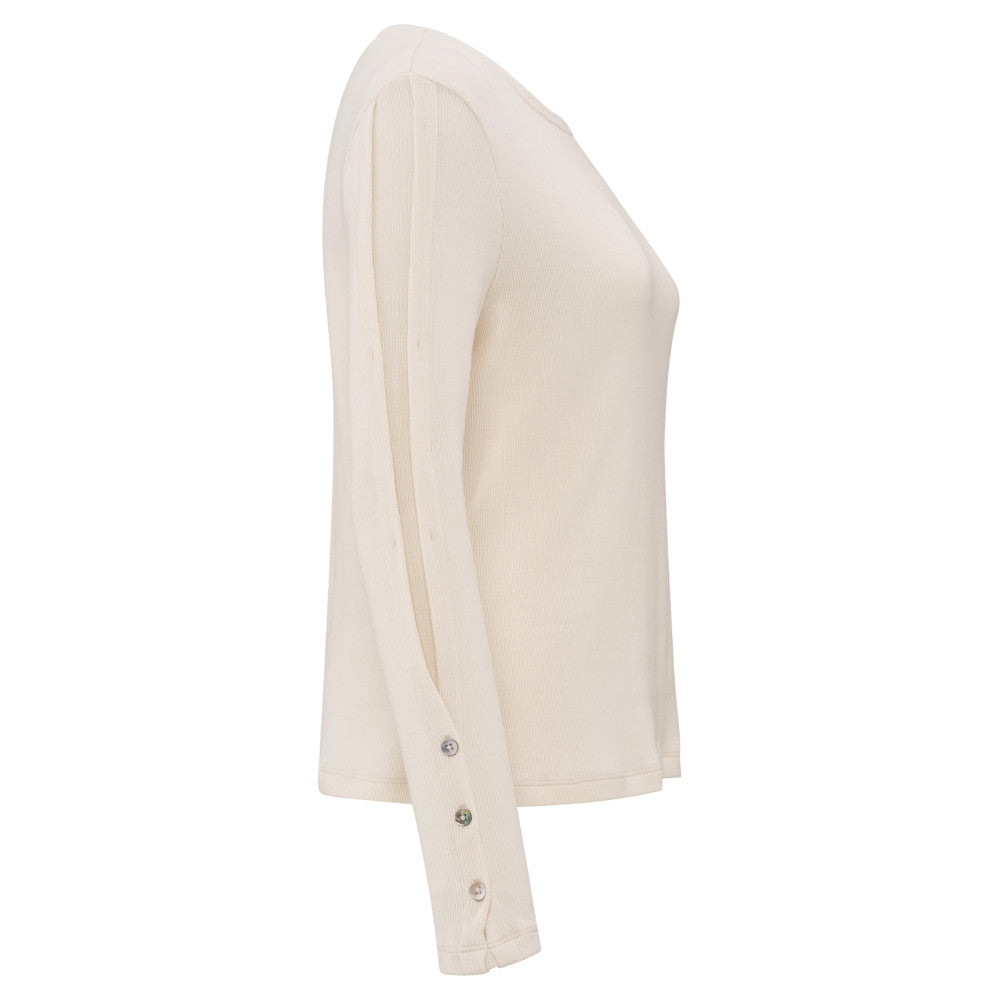 YAYA |  Geribde lange mouwentop met knoopdetails - off white knit - 01-709265503