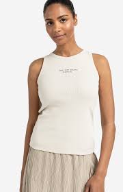 YAYA | Geribd singlet met subtiele tekst op de voorkant - silver lining beige - 01-729042-506