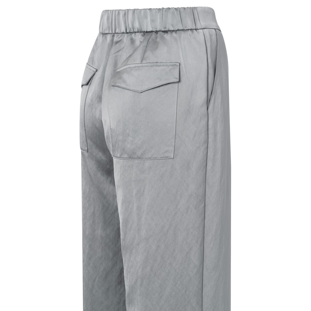 YAYA | Geweven satijnen broek met wijde pijpen en zakken - light metal grey - 01-301162-410