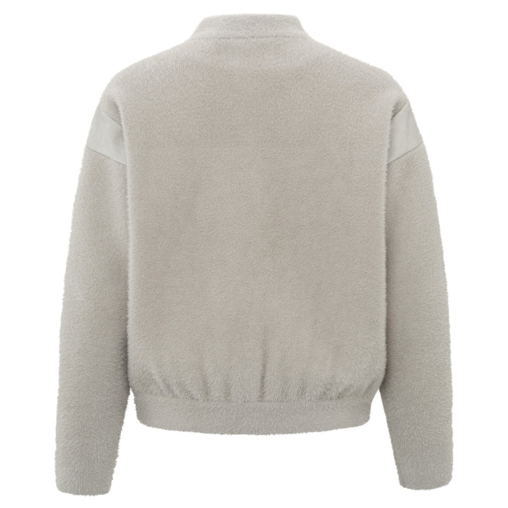 YAYA | Grijze gebreide jas met hoge kraag, lange mouwen en zakken - 01-010073-409