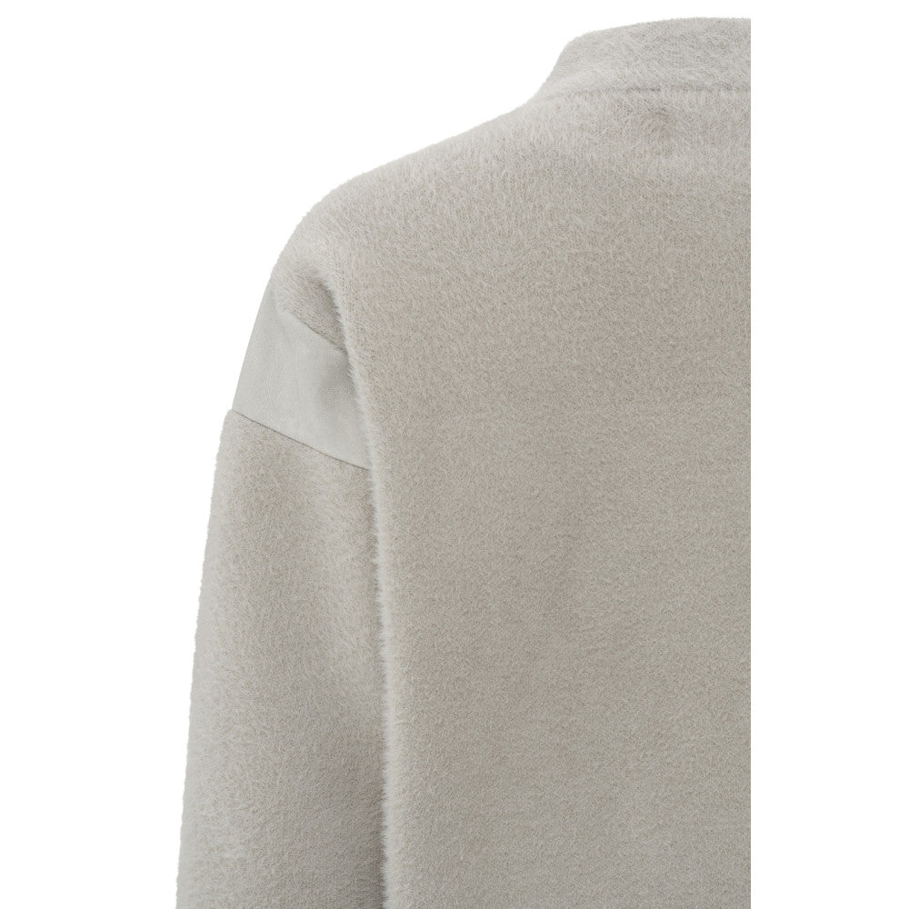 YAYA | Grijze gebreide jas met hoge kraag, lange mouwen en zakken - 01-010073-409