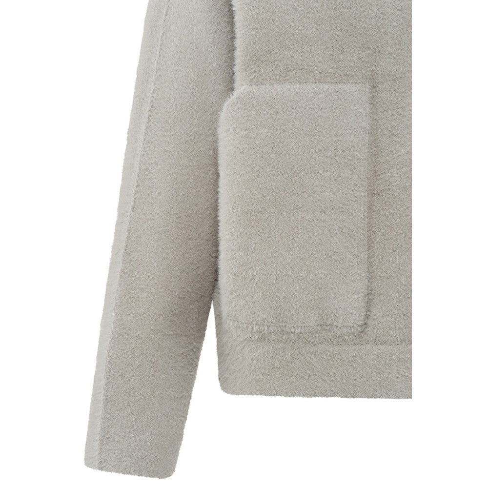 YAYA | Grijze gebreide jas met hoge kraag, lange mouwen en zakken - 01-010073-409