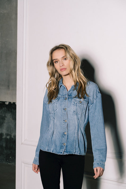 Homage | Flowy jacket with corset detail midblue
