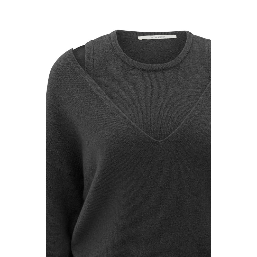 YAYA | Gebreide Trui Oyster Black Melange