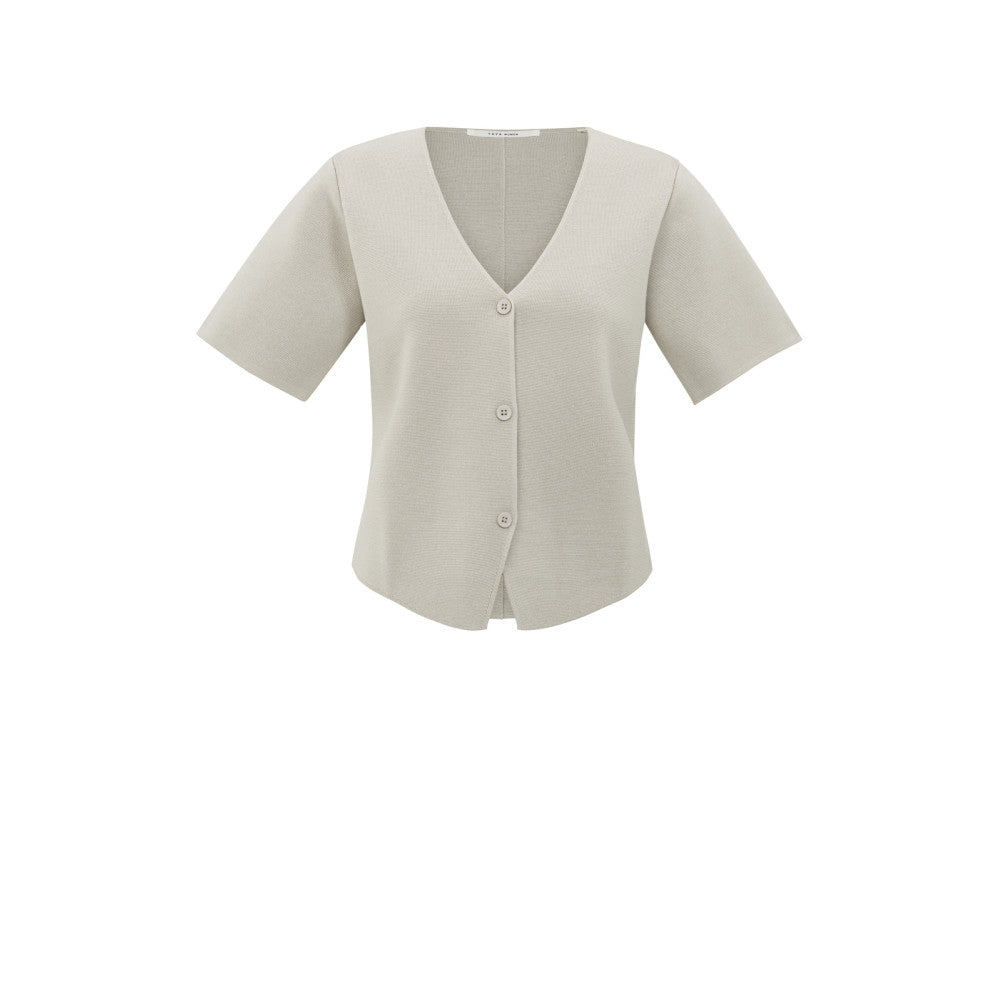 YAYA | Gebreide top met korte mouwen en knoopsluiting - milk brown -01-010115-507