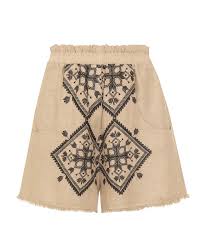 Greek Archaic Kori | shorts lefkada elastic waist fringes - beige black - S25K-210312
