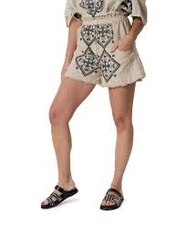 Greek Archaic Kori | shorts lefkada elastic waist fringes - beige black - S25K-210312