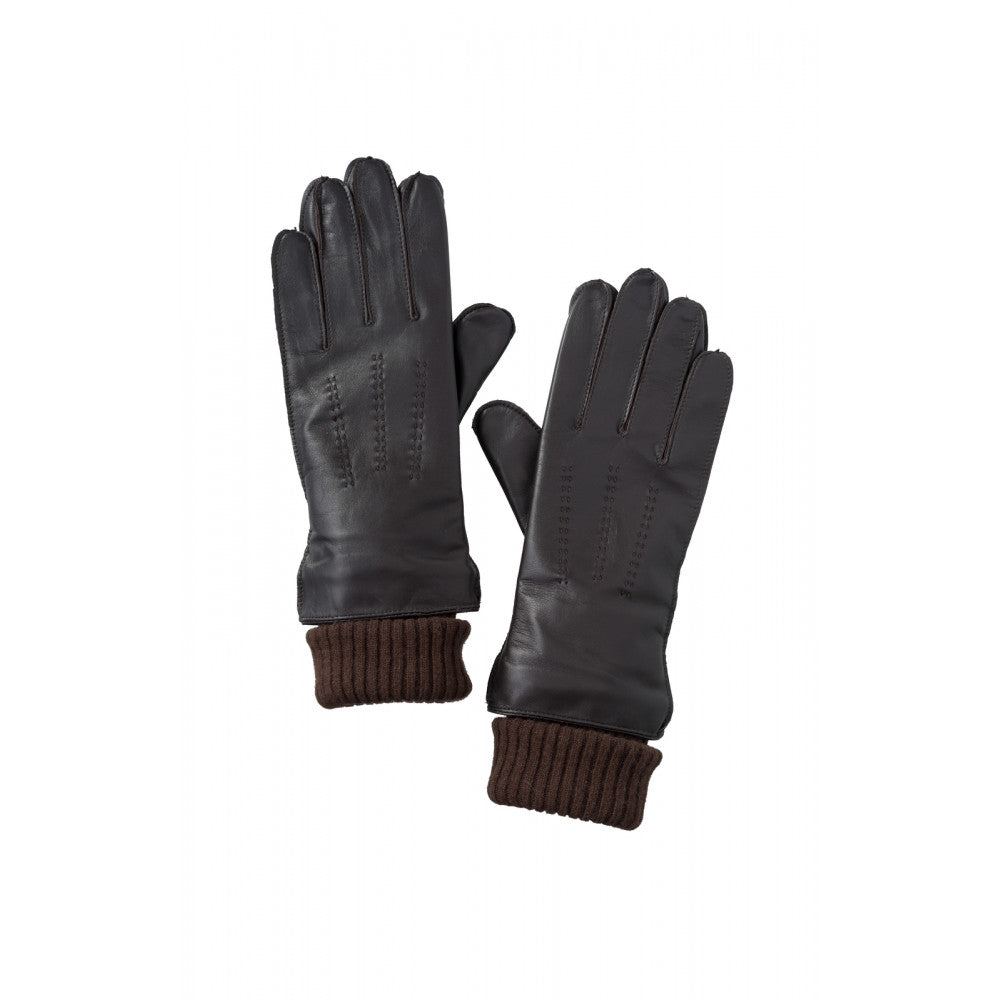 YAYA | Leren handschoenen met gebreide boorden - Mulch brown - 03-203008-309