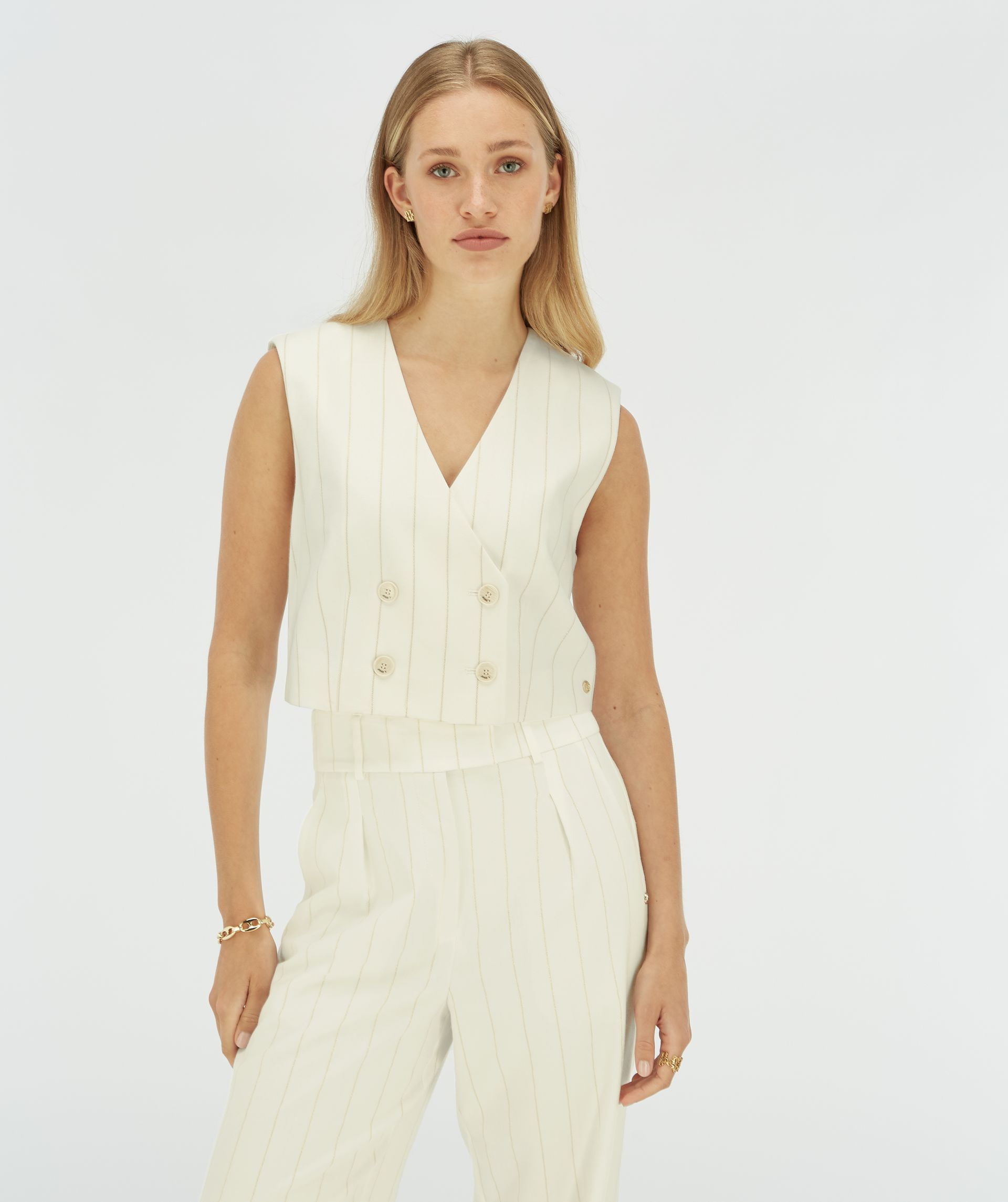 Josh V | Leva cropped gilet - light ecru - JV-2506-0107