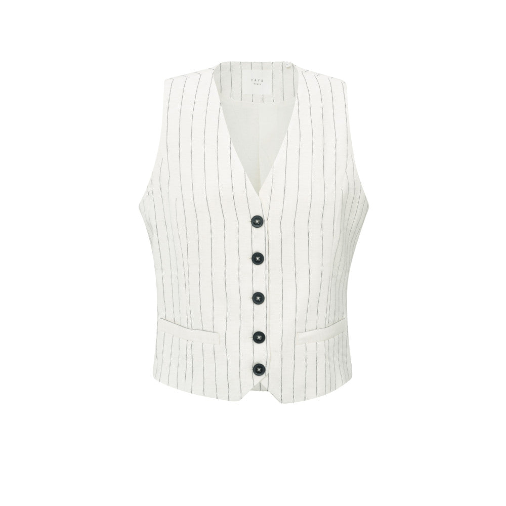 YAYA | Linnenmix gilet met krijtstreep- sand linen beige dessin - 01-521003-505