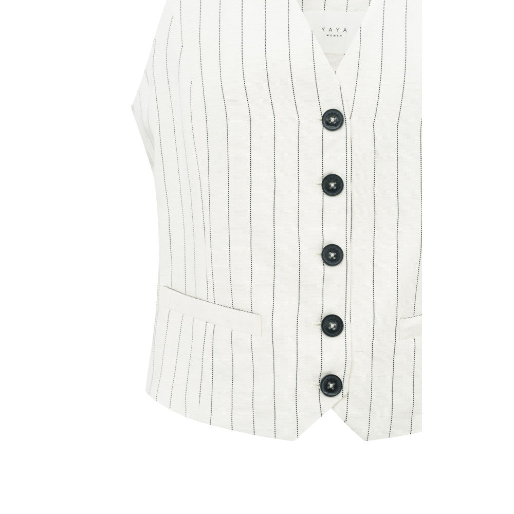 YAYA | Linnenmix gilet met krijtstreep- sand linen beige dessin - 01-521003-505