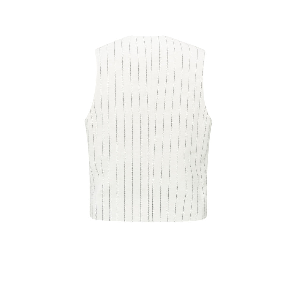 YAYA | Linnenmix gilet met krijtstreep- sand linen beige dessin - 01-521003-505