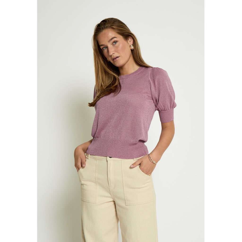 Minus | Liva - Puff Sleeve Metallic Knit Pullover - mauve orchid metal - MI5705