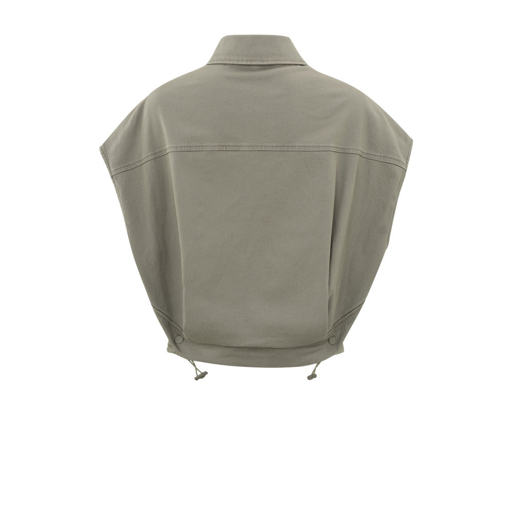 YAYA | Mouwloze blouse jas met zakken, knopen en trekkoord - 01-201089-405