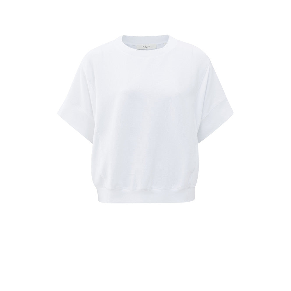 YAYA | Geribbelde jersey top met korte mouwen - pure white - 01-709313-508