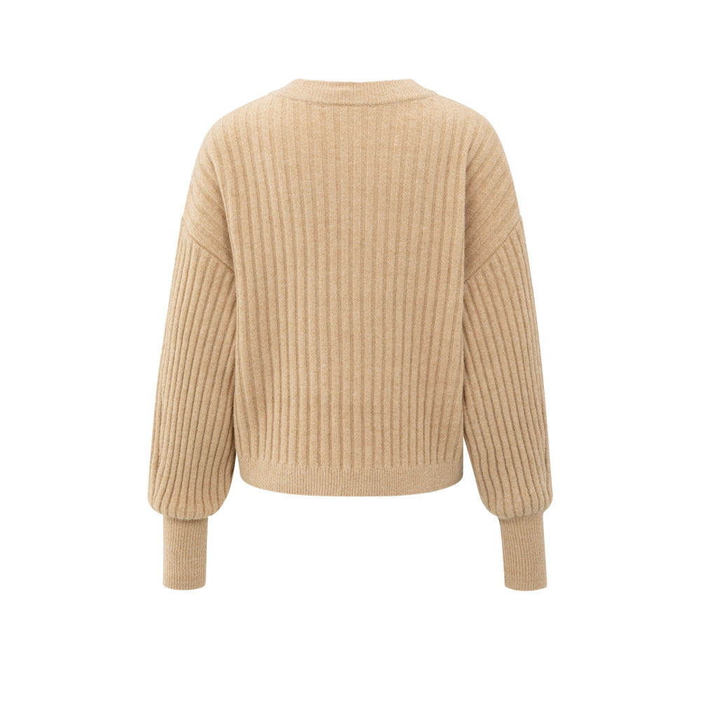 YAYA | Geribbelde Trui Light Camel