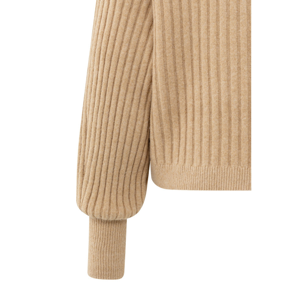 YAYA | Geribbelde Trui Light Camel