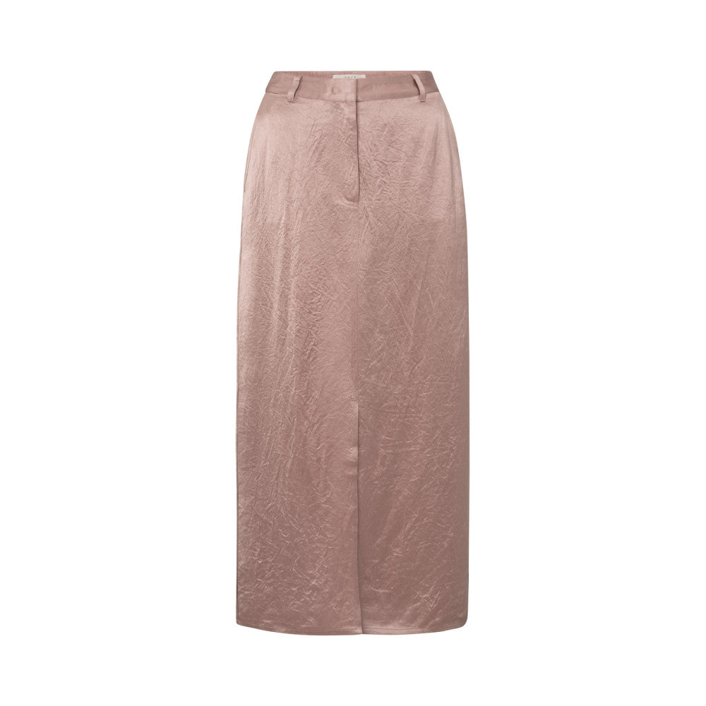 YAYA | Satijnen midi-rok met split en normale pasvorm - soft mauve pink - 8719784771