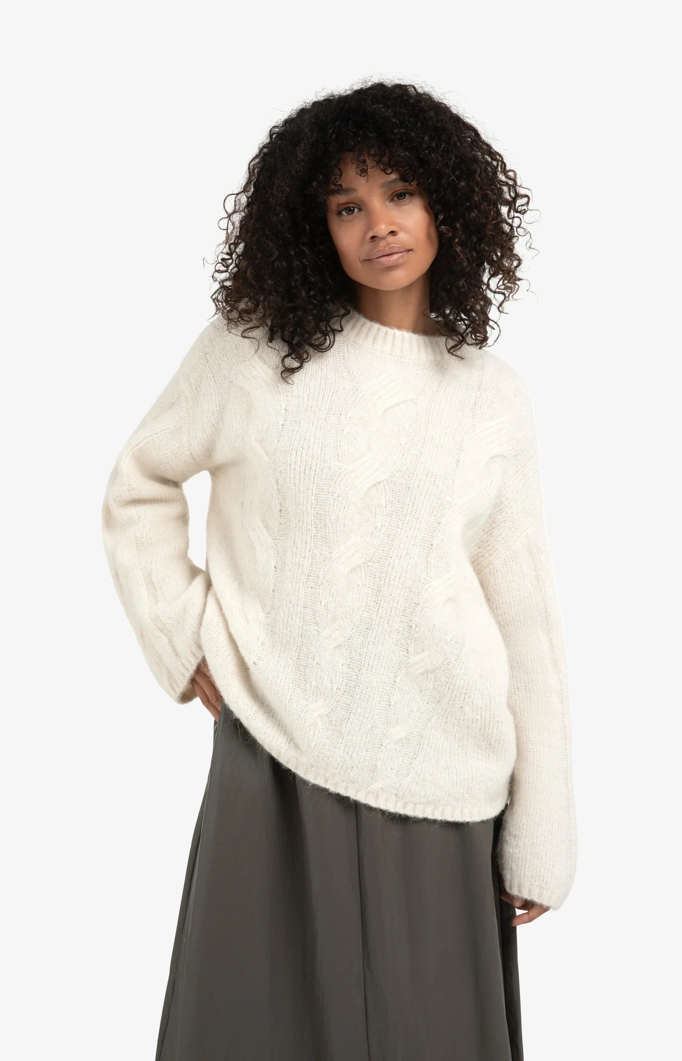 YAYA | Cable Sweater Knitted Taupe Grey Melange