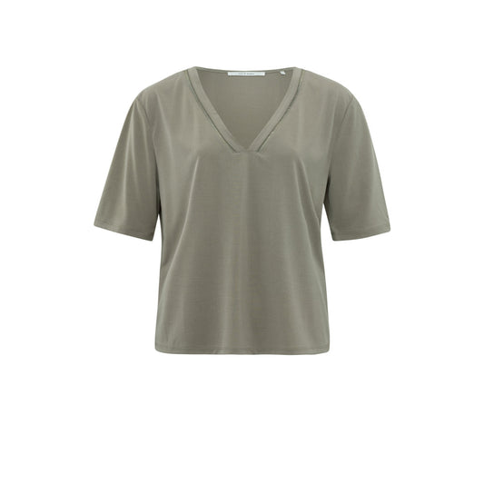 YAYA | T-shirt met V-hals en korte mouwen in normale pasvorm - 01-719051-405 - army green