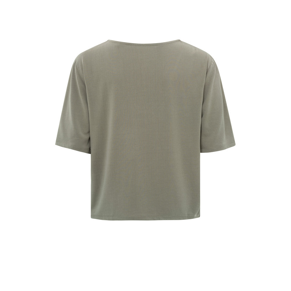 YAYA | T-shirt met V-hals en korte mouwen in normale pasvorm - 01-719051-405 - army green