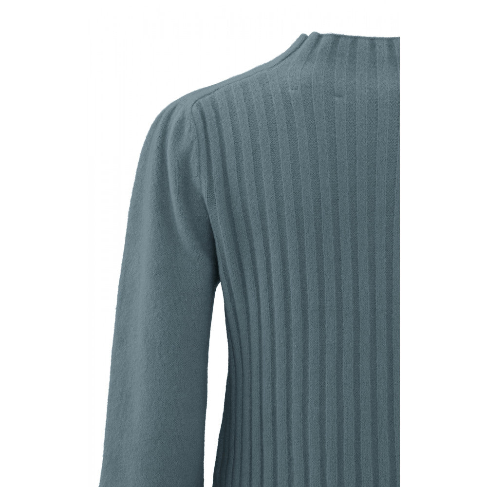 YAYA | Sweater with crewneck, long puff sleeves and ribbed details - grey melange - 01-000273-310