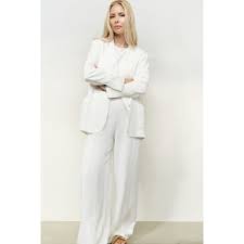 YAYA | Geweven high waist broek met wijde pijpen en naaddetails - crispy white - 01-301206-507