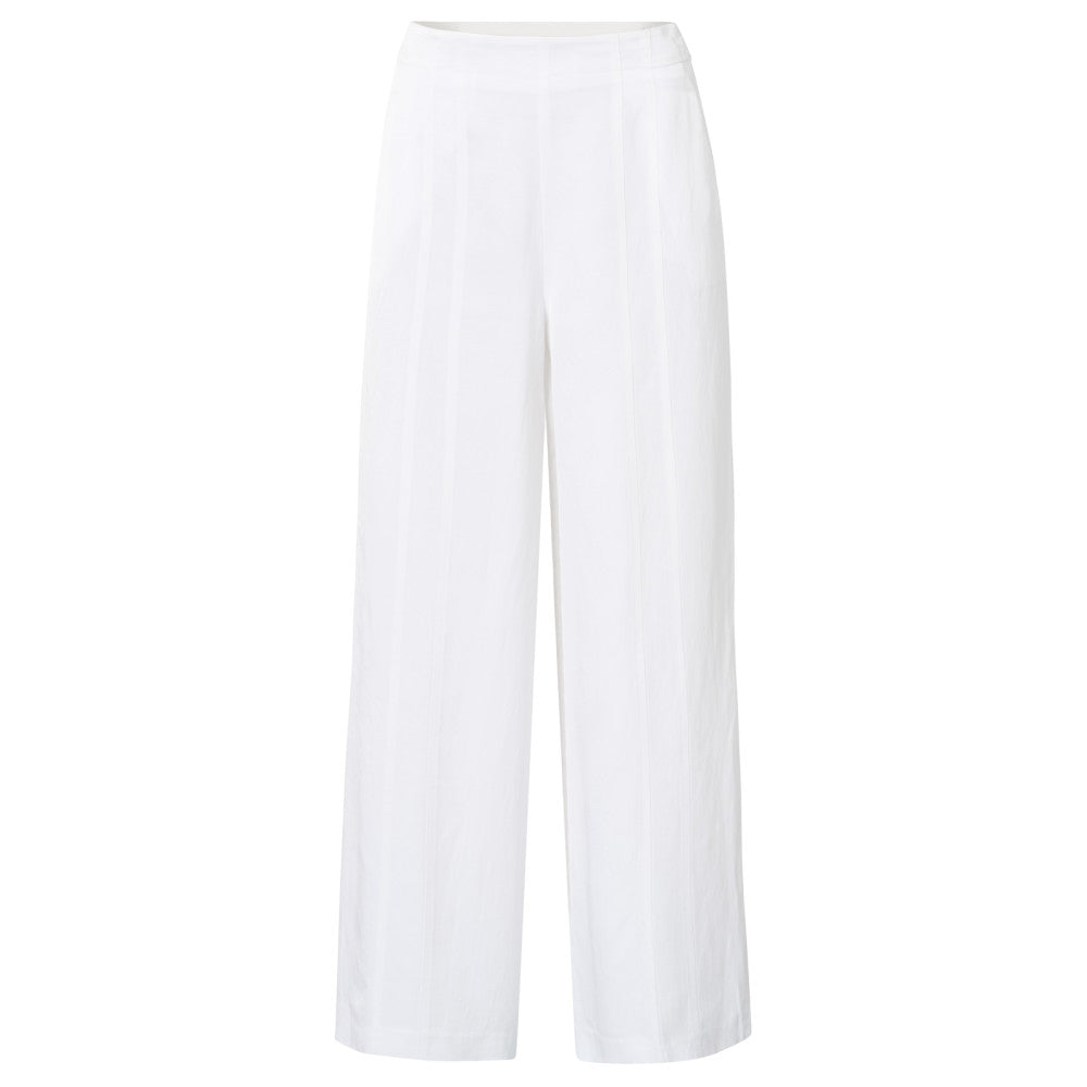 YAYA | Geweven high waist broek met wijde pijpen en naaddetails - crispy white - 01-301206-507