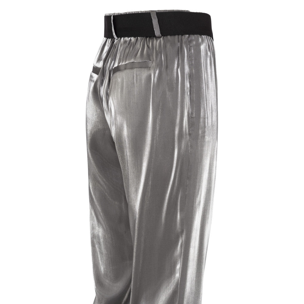 YAYA - Zilveren metallic broek met elastische riem en zakken - 01-301144-408